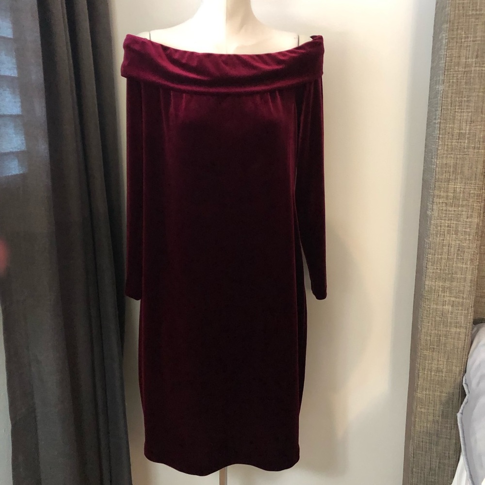 Calvin Klein Velvet , evening off shoulder dress